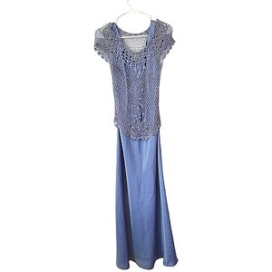 Milla Bell Blue Evening Gown with Crochet  Overlay Size 6